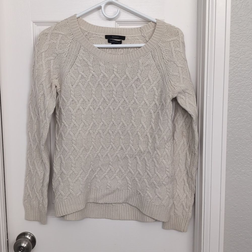 Tahari Pure Luxe wool cashmere blend cable knit sweater size L